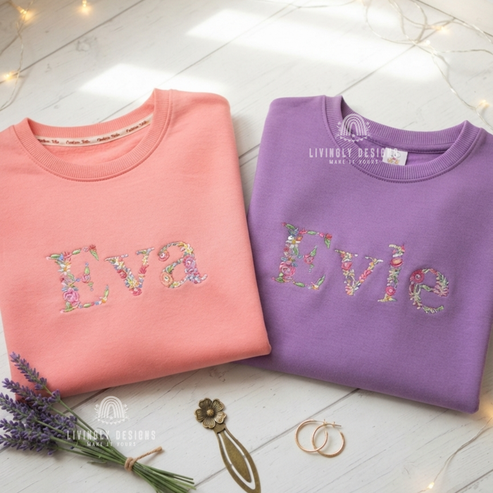 Personalized Floral Name Embroidered Kids Sweater