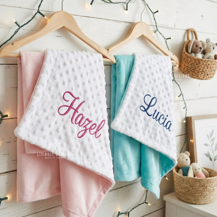 Custom Embroidered Baby Bubble Blanket with Satin Edge