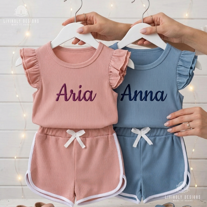 Personalized Embroidered Name Ruffle Top & Shorts