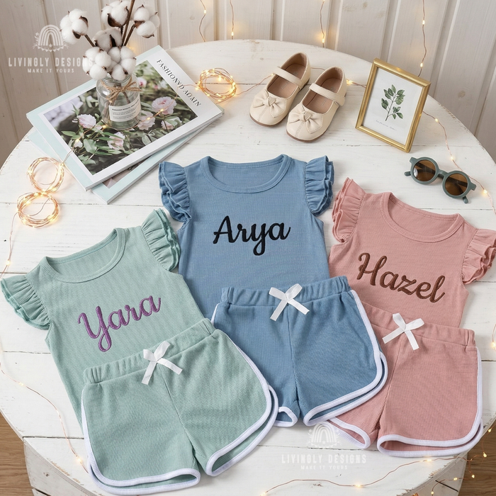 Personalized Embroidered Name Ruffle Top & Shorts