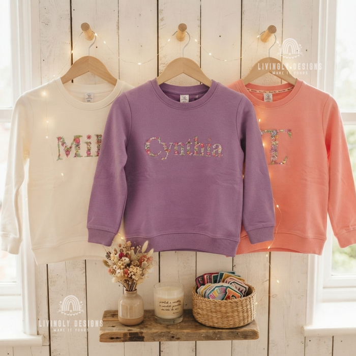 Personalized Floral Name Embroidered Kids Sweater