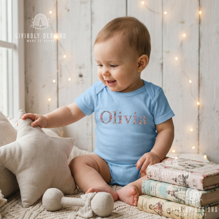 Custom Embroidered Floral Initial Onesie Romper