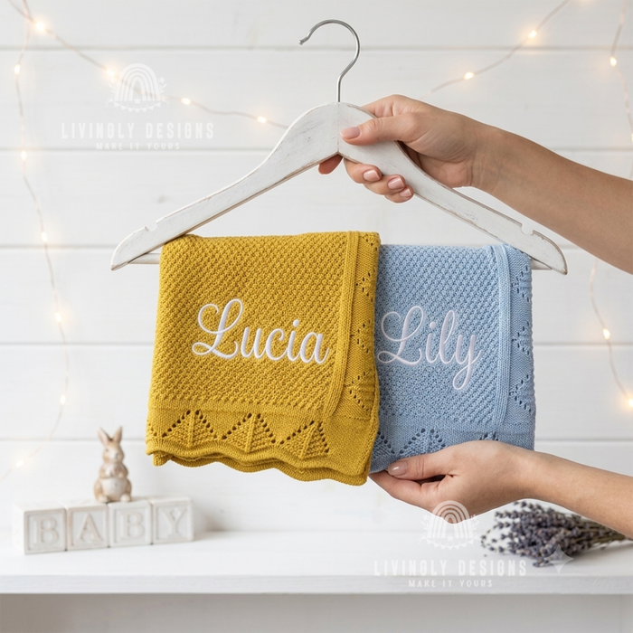 Personalized Knit Baby Blanket with Embroidered Name