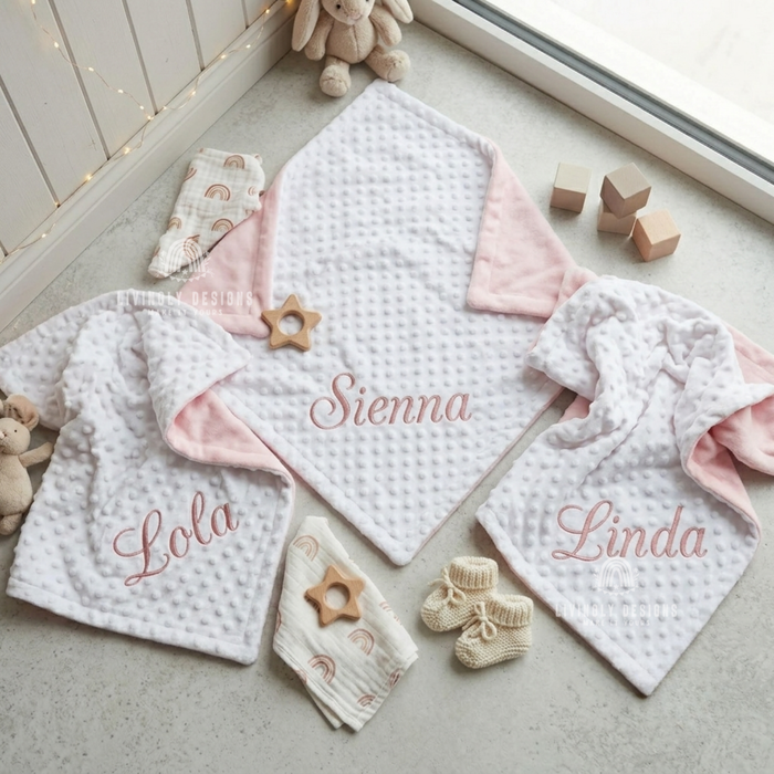 Custom Embroidered Baby Bubble Blanket with Satin Edge