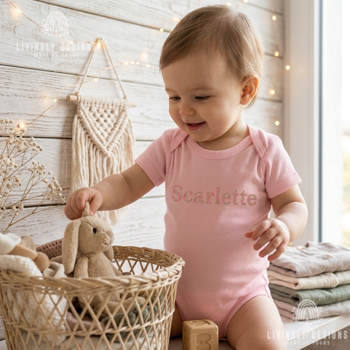 Custom Embroidered Floral Initial Onesie Romper