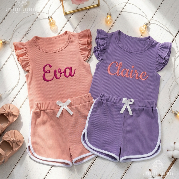 Personalized Embroidered Name Ruffle Top & Shorts