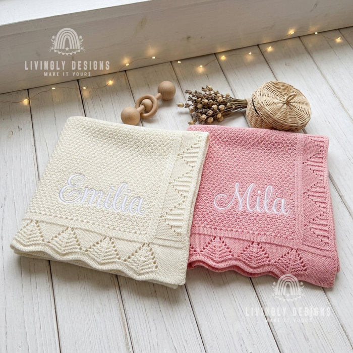 Personalized Knit Baby Blanket with Embroidered Name