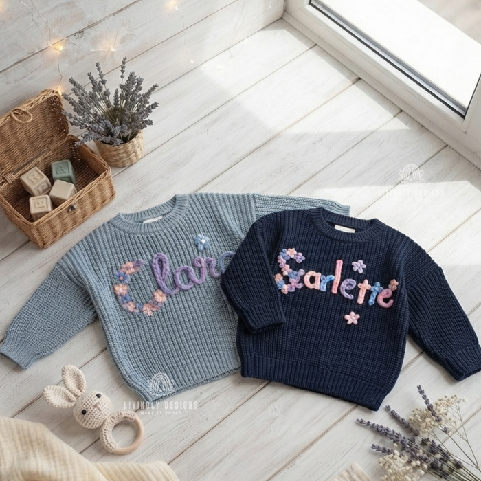 Floral Name Embroidery Custom Toddler Jumper