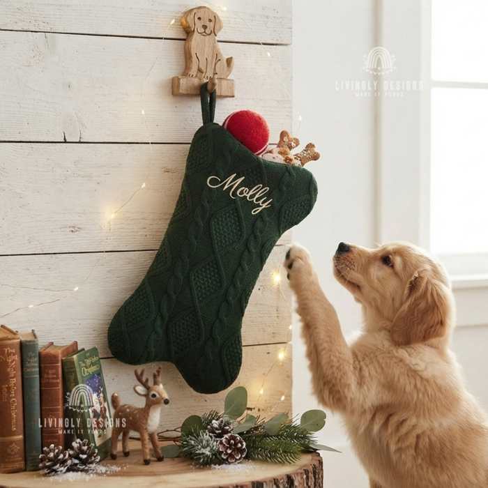 Custom Embroidered Dog Bone Christmas Stocking