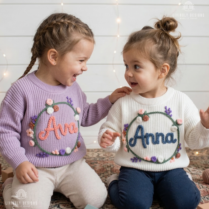 Hand Embroidered Floral Wreath Baby Sweater