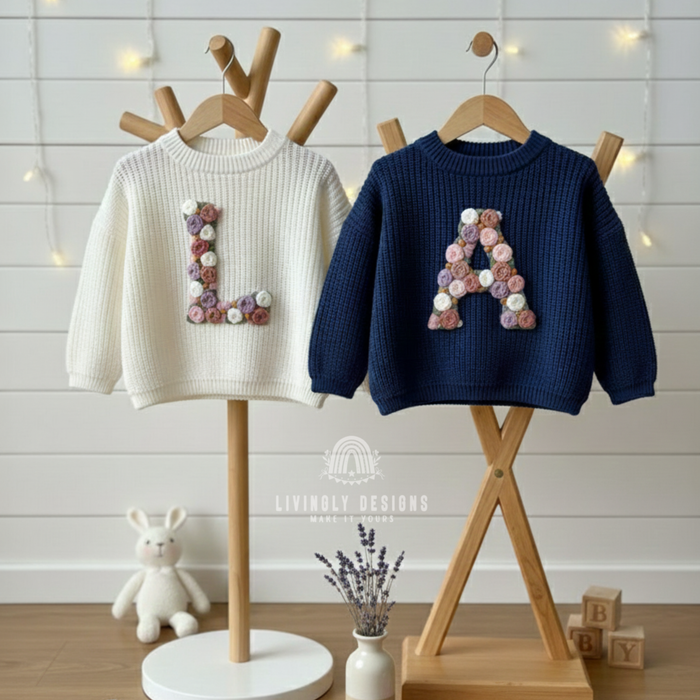 Custom Letter Floral Monogram Kids Jumper