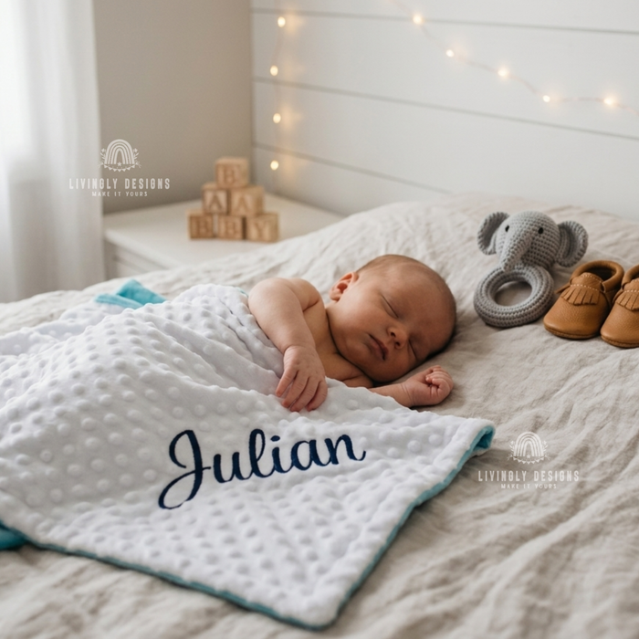 Custom Embroidered Baby Bubble Blanket with Satin Edge