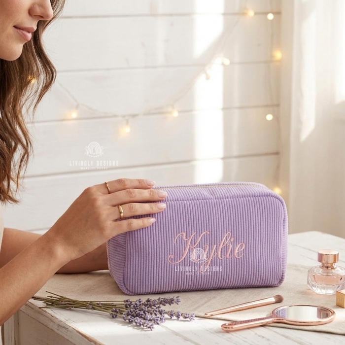Embroidered Corduroy Makeup Bag