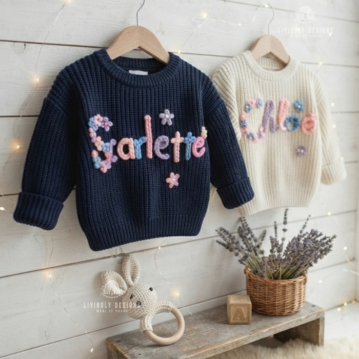 Floral Name Embroidery Custom Toddler Jumper