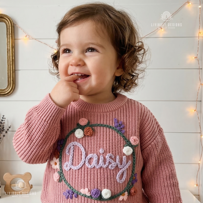 Hand Embroidered Floral Wreath Baby Sweater