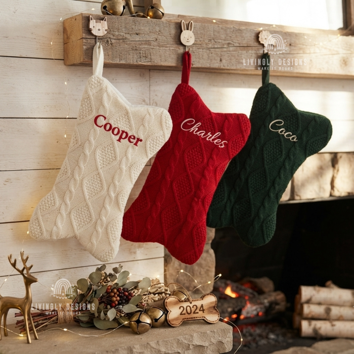 Custom Embroidered Dog Bone Christmas Stocking