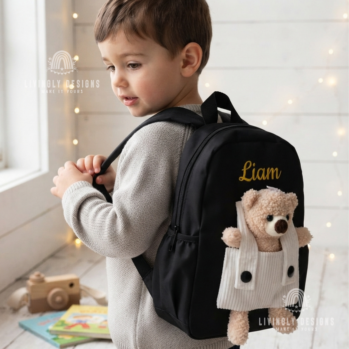 Personalized Teddy Bear Backpack Machine Embroidered Kids School Bag