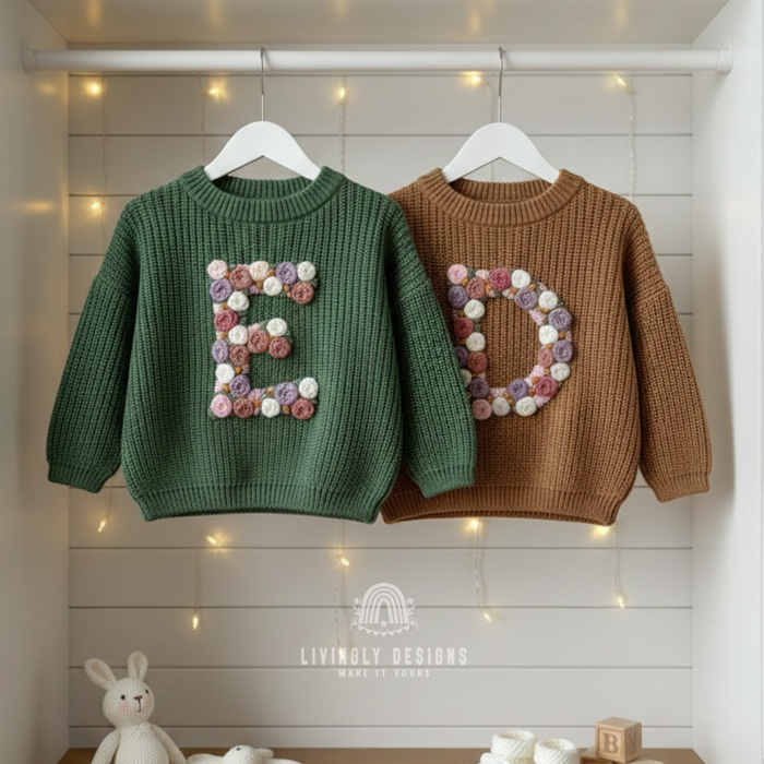 Custom Letter Floral Monogram Kids Jumper