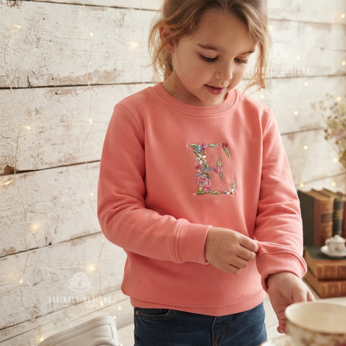 Personalized Floral Name Embroidered Kids Sweater