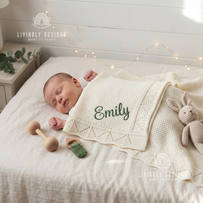 Personalized Knit Baby Blanket with Embroidered Name