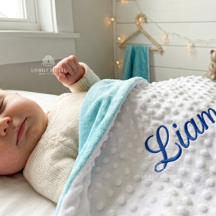 Custom Embroidered Baby Bubble Blanket with Satin Edge