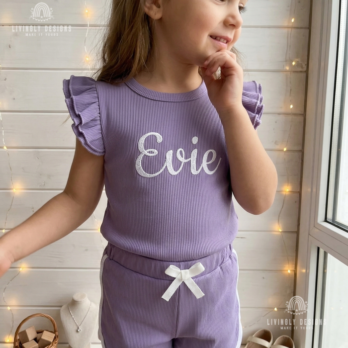 Personalized Embroidered Name Ruffle Top & Shorts