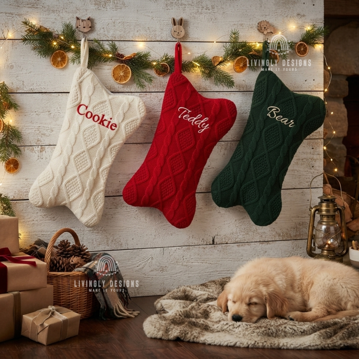 Custom Embroidered Dog Bone Christmas Stocking
