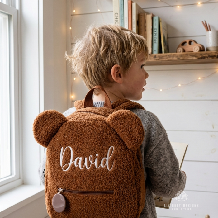Custom Embroidered Name Teddy Bear Backpack