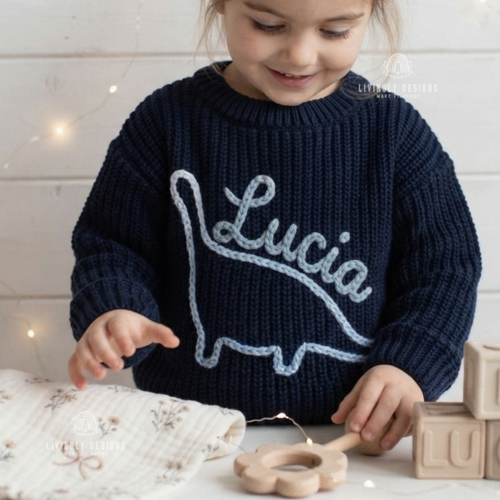 Custom Name Dinosaur Kids Sweater