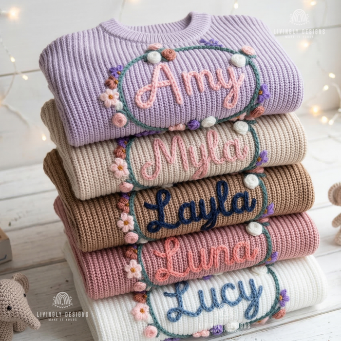 Hand Embroidered Floral Wreath Baby Sweater
