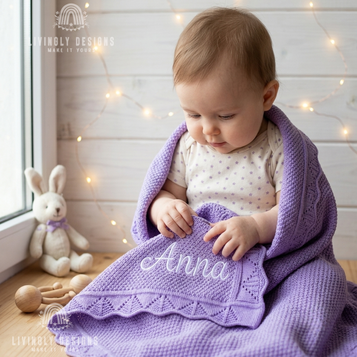 Personalized Knit Baby Blanket with Embroidered Name