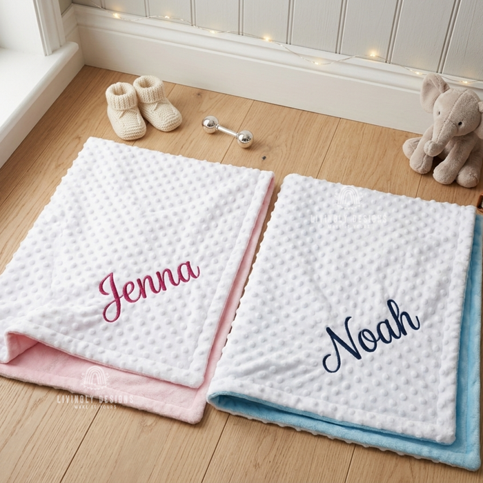 Custom Embroidered Baby Bubble Blanket with Satin Edge