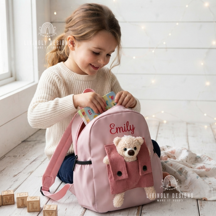 Personalized Teddy Bear Backpack Machine Embroidered Kids School Bag