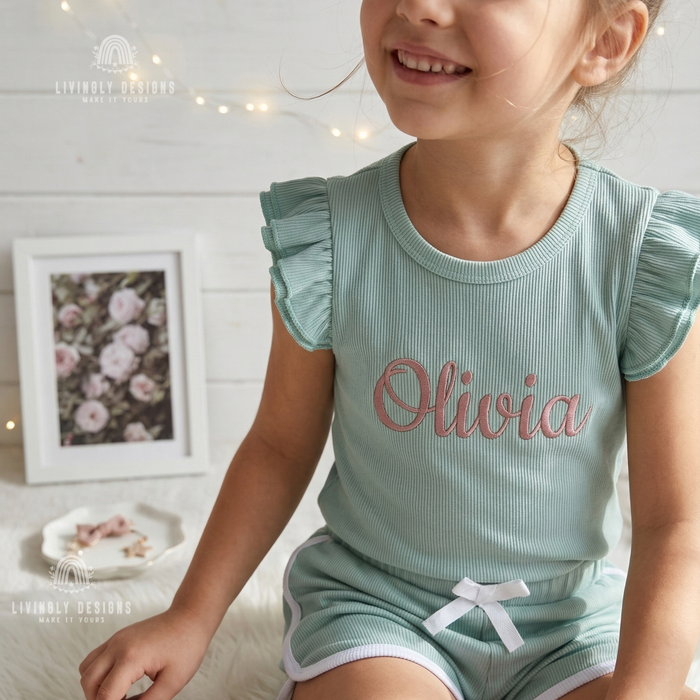 Personalized Embroidered Name Ruffle Top & Shorts