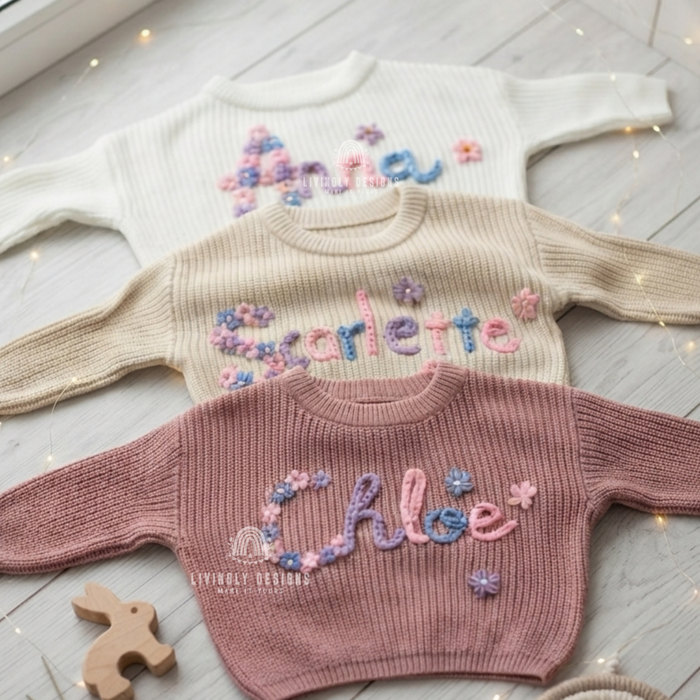Floral Name Embroidery Custom Toddler Jumper