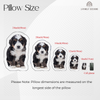 Custom pet pillow size guide chart displaying dimensions from 6 inches to 24 inches.