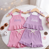 Pink and purple ribbed tank sets personalized with names Amy and Ava