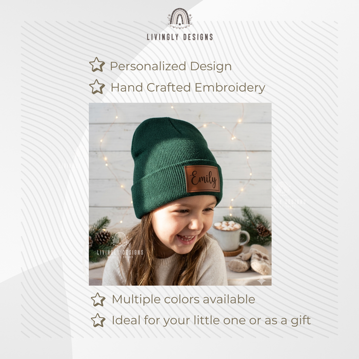 Custom Name Leather Patch Baby Beanie