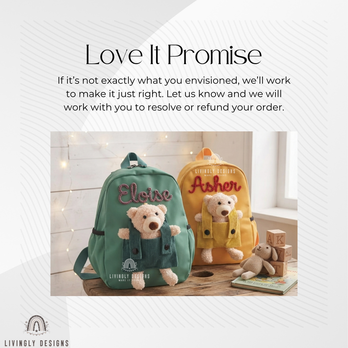 Personalized Hand-Embroidered Name Teddy Bear Backpack