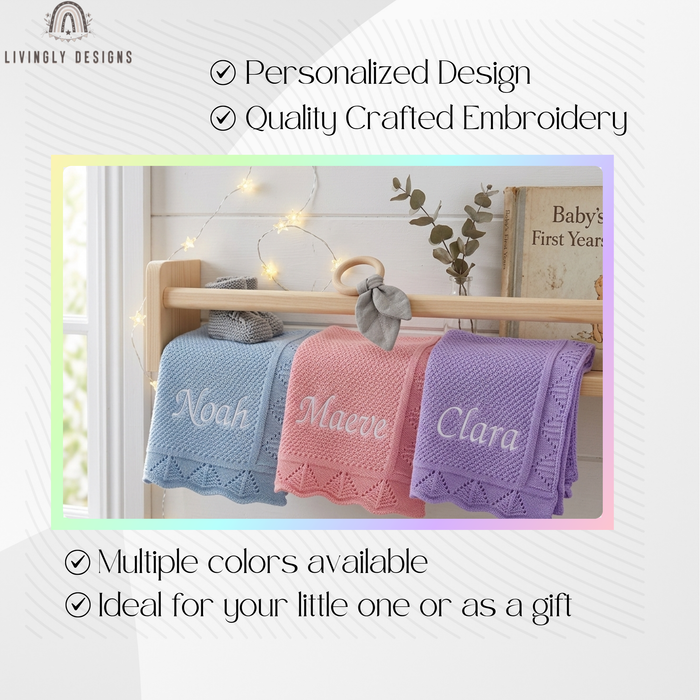 Personalized Knit Baby Blanket with Embroidered Name