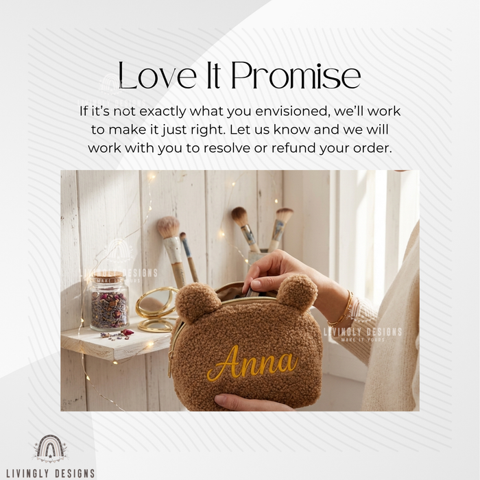 Custom Name Embroidered Plush Bear Travel Pouch