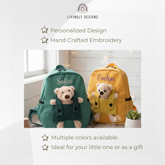 Personalized Teddy Bear Backpack Machine Embroidered Kids School Bag