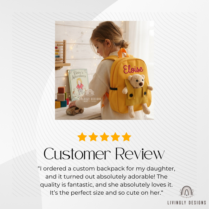 Personalized Hand-Embroidered Name Teddy Bear Backpack