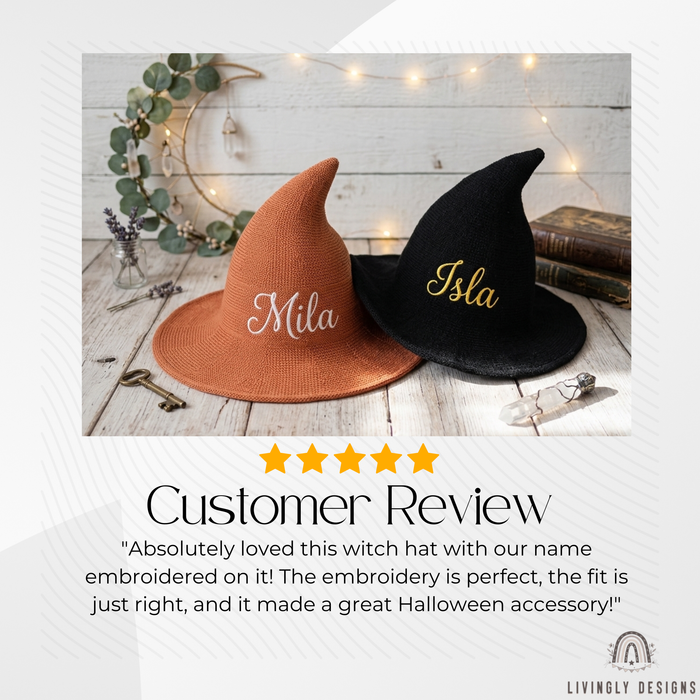Personalized Embroidered Knit Witch Hat: Foldable Halloween Costume