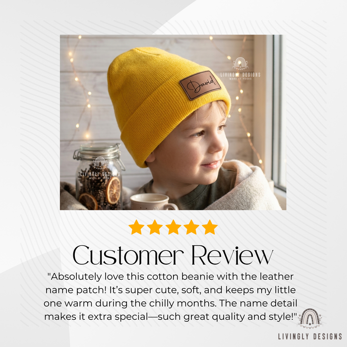 Custom Name Leather Patch Baby Beanie