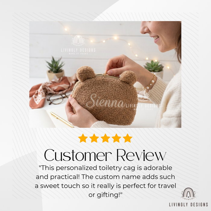 Custom Name Embroidered Plush Bear Travel Pouch