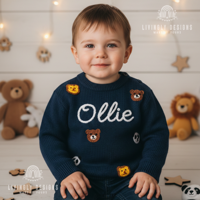Custom Name Mini Safari Animal Themed Kids/Baby Sweater