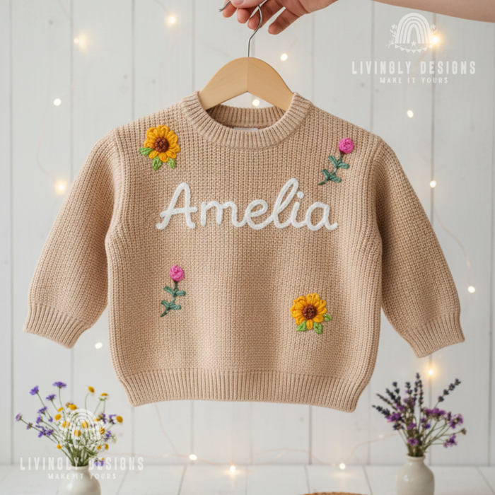 Custom Name Sunflower Themed Kids/Baby Sweater