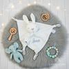 White bunny security blanket personalized with the name Jonas