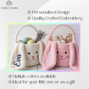Cream and pink bunny Easter baskets personalized with names Eva and Emilia